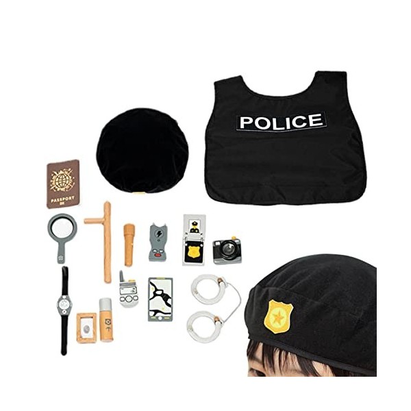 Virtcooy Jeu Policier,Policier Jouet en Bois créatif - 17 pièces Enfants Policier Accessoires garçons et Filles Jouets simulé