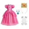 FUYERLI Costume de cosplay princesse pêche pour filles, robe princesse pêche super frères, déguisement dHalloween pour enfan