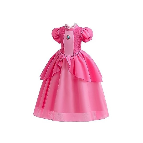 FUYERLI Costume de cosplay princesse pêche pour filles, robe princesse pêche super frères, déguisement dHalloween pour enfan