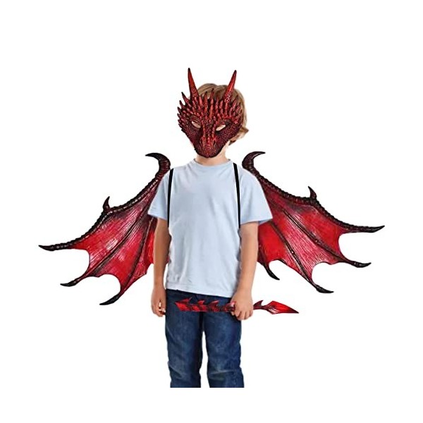 itrimaka Déguisement Dragon pour garçon, Cosplay Costume Dragon dhalloween, Accessoires Cosplay Queue daile Visage Dragon d