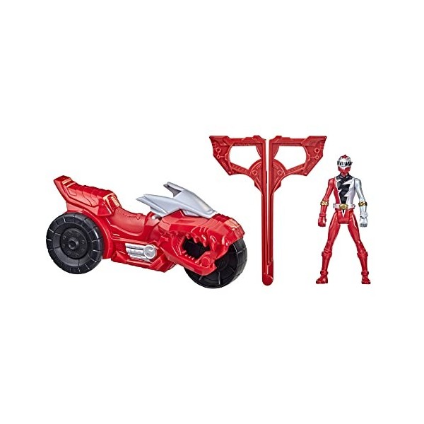 Power Rangers Dino Fury Rip N Go T-Rex Battle Rider and Dino Fury Red Ranger 15-cm-Scale Vehicle and Action Figure Toys, Mult