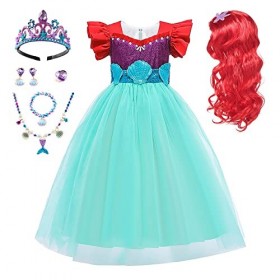 OBEEII Deguisement Sirène Princesse Ariel Robe pour Enfant Fille Carnaval Costume Halloween Cosplay Fête Anniversaire Vêtemen