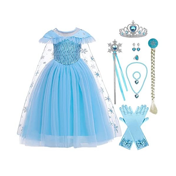 IBTOM CASTLE Costume de princesse pour fille - Robe de carnaval à manches courtes - Pour fête danniversaire, Halloween, Noël