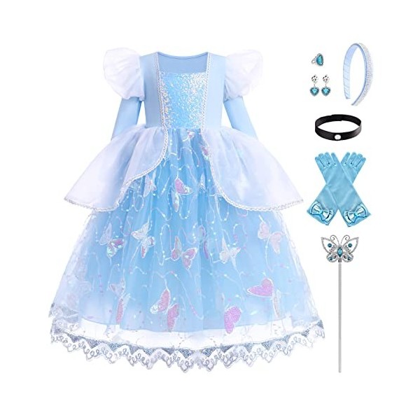 IBTOM CASTLE Déguisement Cendrillon Filles Enfants Princesse Robe Halloween Carnaval Soirée Anniversaire Partie Cendrillon Co