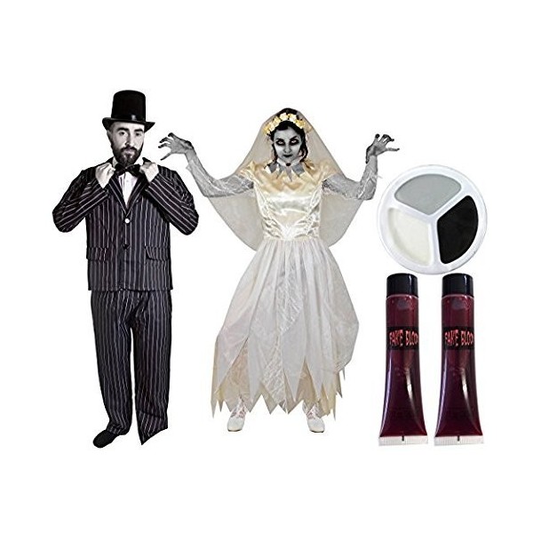 Déguisement accessoires maquillage et faux sang de jeune couple marié pour adulte pour lHomme XL veste + pantalon + chapeau 
