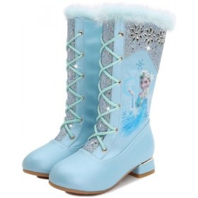 Foanja Bottes de Neige Fille Elsa Bottes de Princesse Hiver Outdoor avec Chaud Peluche Doublé Bottes Caoutchouc en Antidérapa