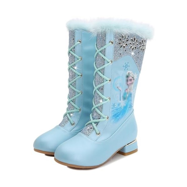 Foanja Bottes de Neige Fille Elsa Bottes de Princesse Hiver Outdoor avec Chaud Peluche Doublé Bottes Caoutchouc en Antidérapa