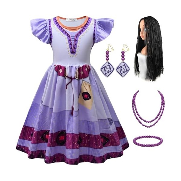 Foanja Asha Princesse Déguisement Fille Cosplay Film Wish Asha Robe de Ballerine et Accessoires pour Enfant Fancy Dress Hallo