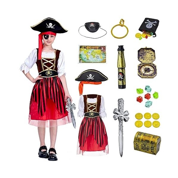 ZUCOS Ensemble de jeux de rôle pour enfants en costume de pirate - Jouets pirates Accessoires pour habiller Anniversaire Hall