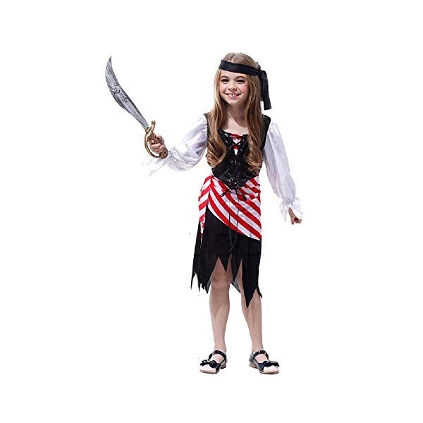 Costume de pirate - Pirate - Fille - Déguisement - Carnaval - Halloween - Cosplay - Accessoires - Taille L - 120-130 cm - Idé