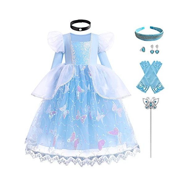 IBTOM CASTLE Robe de Cendrillon pour fille et enfant,Robe de princesse,Costume de carnaval,Longue robe de bal,Pour cosplay, f