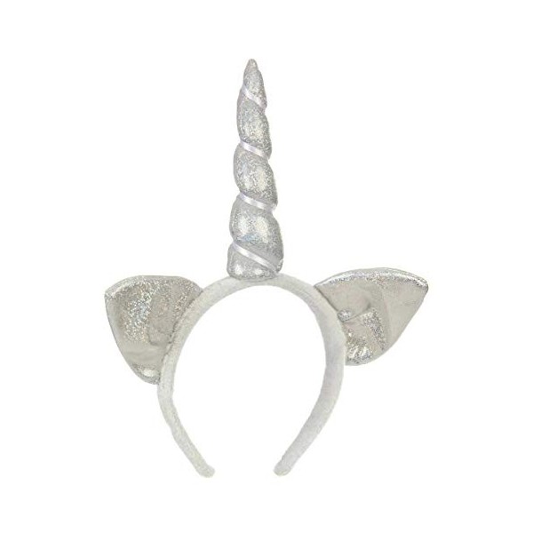 COOLMP Lot de 12 - Serre-tête Licorne Argent avec Oreilles Adulte - Taille Unique - Accessoires de fête, Costume, déguisement