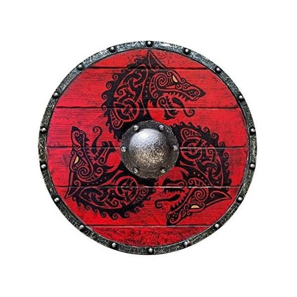 DONGSHUAI Bouclier De Guerrier Viking Médiéval | Signe Viking | Guerrier Médiéval Bois & Acier Viking Bouclier Rond pour Cosp