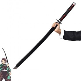 HBCH Katana Japonais Demon Slayer Sabre en Bois avec Étui 104cm, Replique Epee Lame en Bois, Formation À Lépée Kendo, Access