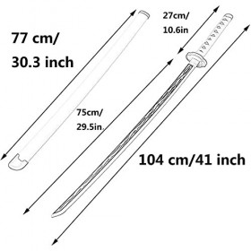 HBCH Katana Japonais Demon Slayer Sabre en Bois avec Étui 104cm, Replique Epee Lame en Bois, Formation À Lépée Kendo, Access