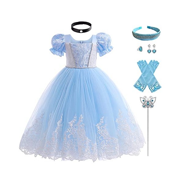 IBTOM CASTLE Robe de Cendrillon pour fille et enfant - Robe de princesse - Costume de carnaval - Longue robe de bal - Pour co