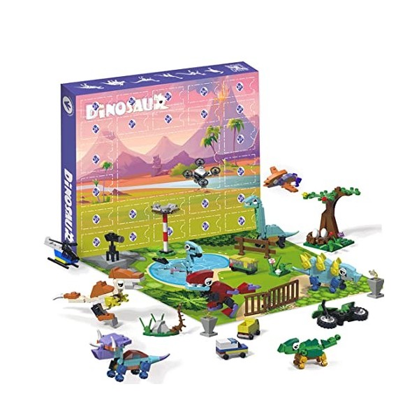 ARMD Calendrier de lAvent 2022 pour enfants, 24 blocs de construction dinosaures, jouets de Noël, compatible avec Lego