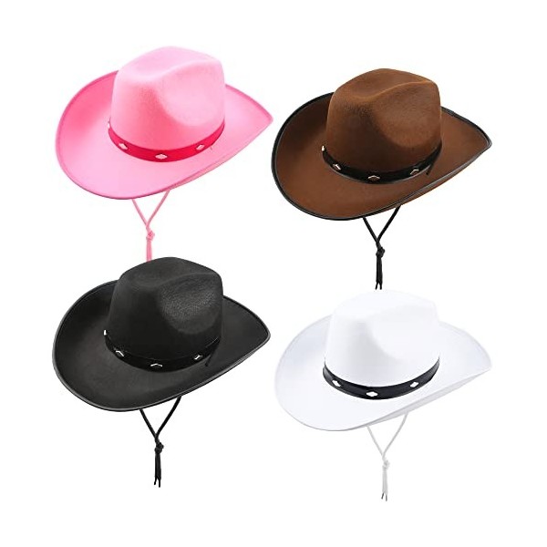 SGBETTER Lot de 4 chapeaux de cowboy en feutre clouté pour rodéo occidental texan - Pour adulte - Thème cowboy - Accessoire d