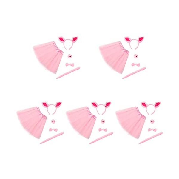 SOIMISS Deguisement Enfant 5 Ensembles Accessoire Costume Cosplay Kit Rose Robe Arc Queue Ballet Oreilles Tutu Jupe Cravates 