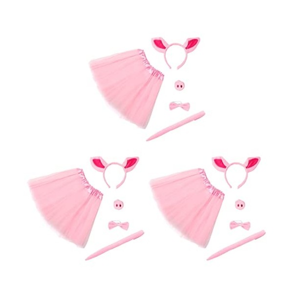 SOIMISS Deguisement Enfant 5 Ensembles Accessoire Costume Cosplay Kit Rose Robe Arc Queue Ballet Oreilles Tutu Jupe Cravates 