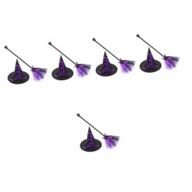 Holibanna Chapeau De Sorcière À Balai Accessoires DHalloween En Plastique Violet 5 Ensembles