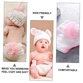 Mikikit 3 Ensembles Accessoires Lapin Lapin Costume Vêtements Costumes Photoshoot Costume Tricoté Photo Tenues Nouveau-Né Fil
