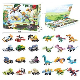 ARMD Calendrier de lAvent 2022 pour enfants, 24 blocs de construction dinosaures et automobiles, jouets de Noël, compatible 