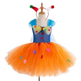 wuzhou Enfants Filles Halloween Jeux de rôle Clown Ensembles, Costume de noël Robe Tutu avec Cerceau de Cheveux drôle Accesso