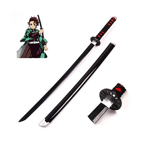 LixLan Épée de samouraï Tueur de démons Cosplay Katana Lame épée Arme Accessoire en Bois Cosplay Anime épée avec Fourreau, po