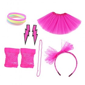 LIFKOME 51 Pcs 1 1980S Party Favors Party Tulle Jupe Néon Bracelet Boucles DOreilles Perlées Cosplay Accessoires Collier De 