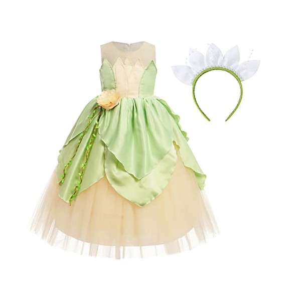 Costume de princesse Tiana pour filles, robe tutu Tiana pour enfants, cosplay, anniversaire, Noël, Halloween, fête, carnaval,