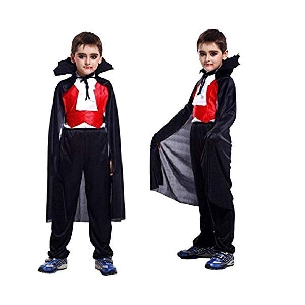 Costume de vampire - déguisement - carnaval - halloween - dracula - crépuscule - couleur noire - dents incluses - enfant - ta