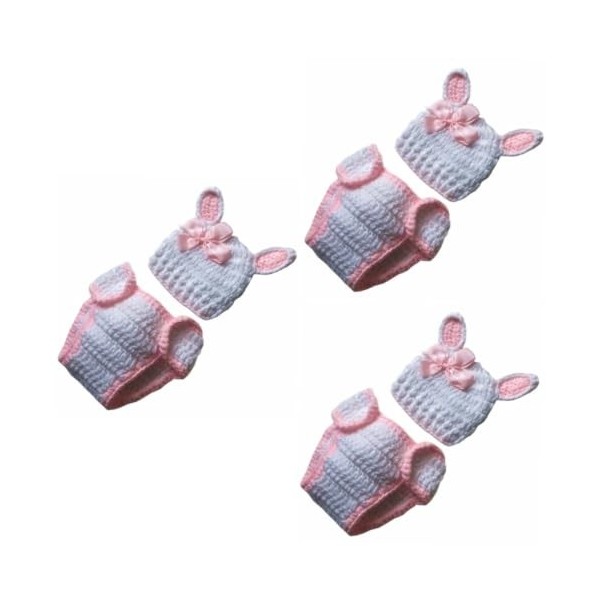 Abaodam 3 Ensembles DAccessoires Costume De Séance Photo De Lapin Costumes Tricotés Tenues Costumes De Photographie Vêtement