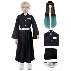 Heionia Enfants Muichiro Tokito Cosplay Costume Wig Muichiro Déguisement Perruque Chemise Pantalon Ceinture Muichirou Deguise