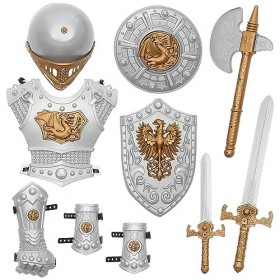Abaodam 10 Pièces Chevalier Armure Ensemble Chevalier Médiéval Costume avec Bouclier Chevalier Casque Épée Portique Chevalier
