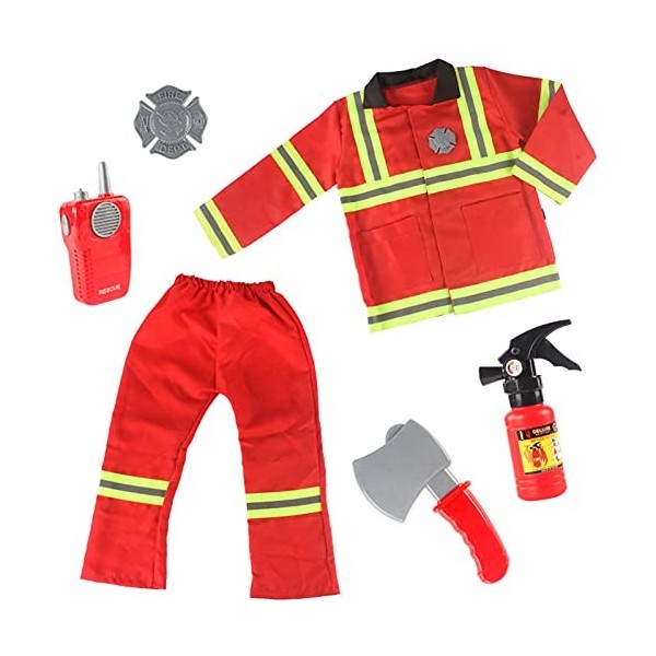 Shunfaji Set de Costume de Pompier, Pompier Costume avec Pompier Jouet, Jouet Pompier Accessoires Jeu de Rôle pour Carnaval E