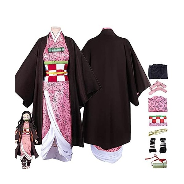 RUIZE Costume de Demon-Slayer, Déguisement sur le thème Halloween Kimetsu-No-Yaiba, Déguisement Kamado Nezuko Cosplay pour fi