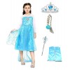 Costume Elsa avec couronne - baguette - gants - tresse - fille - bleu - déguisement - carnaval - halloween - princesse - tail
