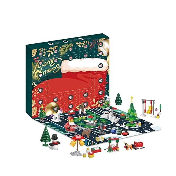 TopBrixx Calendrier de lAvent 2022, 24 kits de construction de décoration de Noël, jeu de construction de Noël, bloc de cons