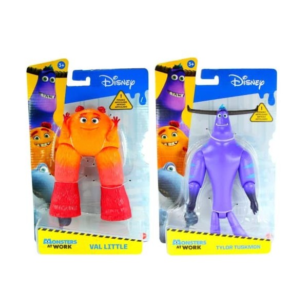 Disney Monsters at Work Monster Lot de 2 figurines articulées Tylor Tuskmon et Val Little 18 cm