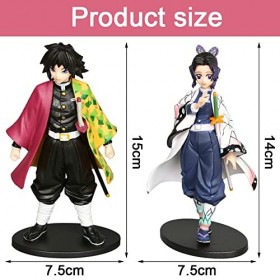 Hilloly 2 Pièces Demon Slayer Figurin,Demon Slayer Ornaments,Demon Slayer Figurine,Demon Slayer Figurine Gâteau,Anime Statue,