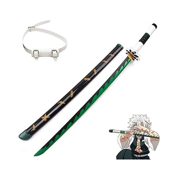 FQLY Demon Slayer Katana - Modèle Dépée DAnime, Lame en Bois De Épée Ninja, Accessoire pour Déguisement Oriental, Halloween