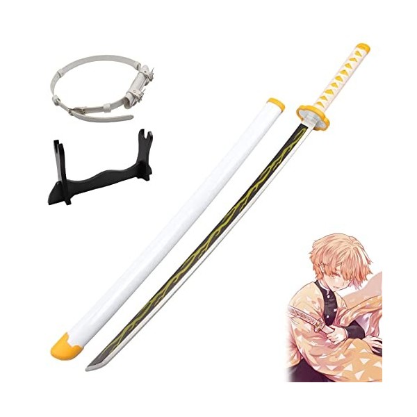 HASMI Jouet Katanas En Bois 76/104Cm, Tueur DAnime Pour Démon Agatsuma Zenitsu Épée de Samouraï, Accessoire de Décoration Ka