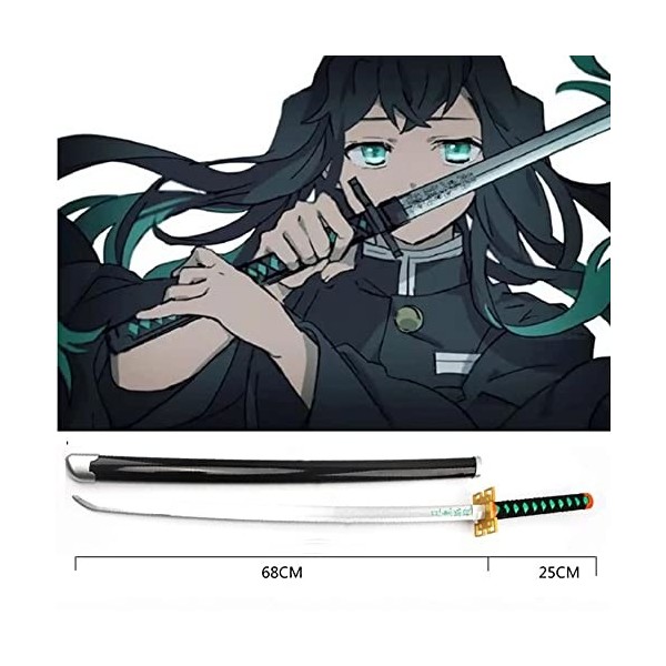 ZJIEX Enfants Épée dAnime Épée en Bois Cosplay Tokito Muichiro Accessoires dhalloween 100cm Katana Japonais COS Katana Demo