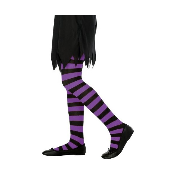 COOLMP Lot de 6 - Collants rayés Violet et Noir Fille - Taille Unique - Accessoires de fête, Costume, déguisement, Jeux, Joue