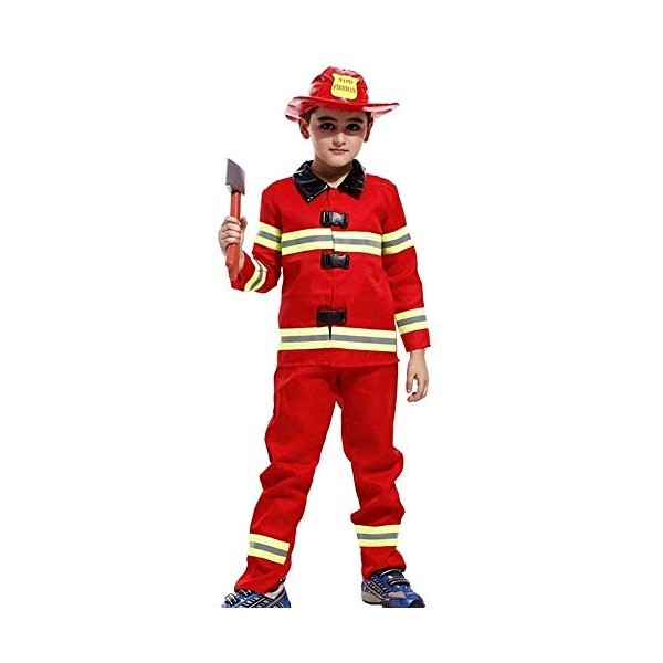 Costume de pompier sam - déguisement - carnaval - halloween - couleur rouge - enfant - taille m - 4-6 ans - idée cadeau pour 