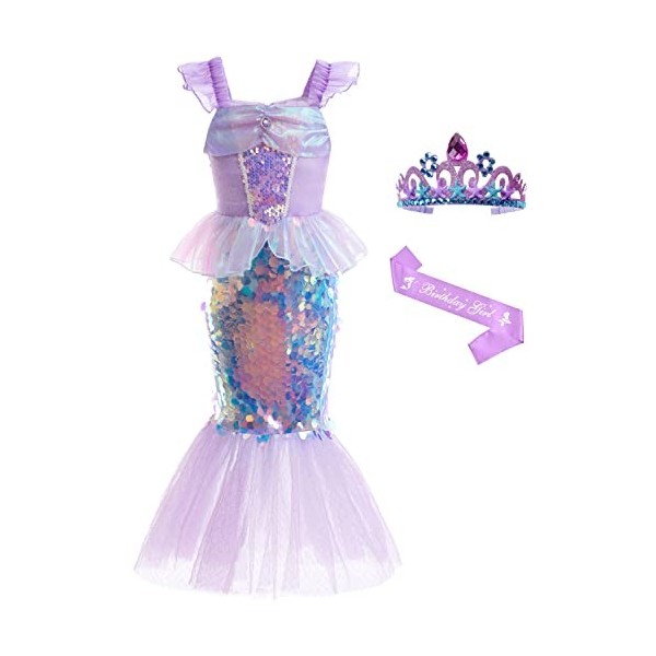 Foanja Fille Déguisement Petite Sirène Princesse Ariel Paillettes Robe et Accessoires Cosplay Halloween Noël Carnaval Anniver