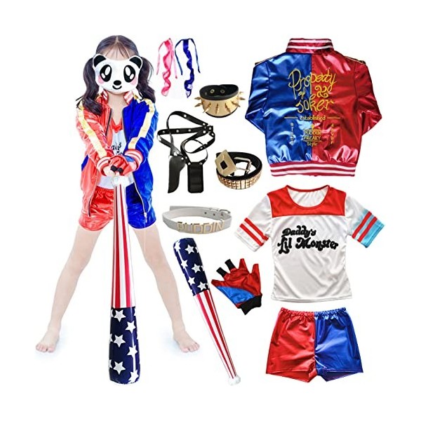 Foanja Harley Déguisement Costume 10 pièces Set Femme Fille Halloween Dress Harley Zippée Veste T-Shirt Pantalon et Gants Har