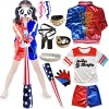 Foanja Harley Déguisement Costume 10 pièces Set Femme Fille Halloween Dress Harley Zippée Veste T-Shirt Pantalon et Gants Har