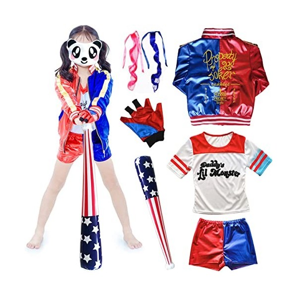 Foanja Harley Déguisement Costume 10 pièces Set Femme Fille Halloween Dress Harley Zippée Veste T-Shirt Pantalon et Gants Har